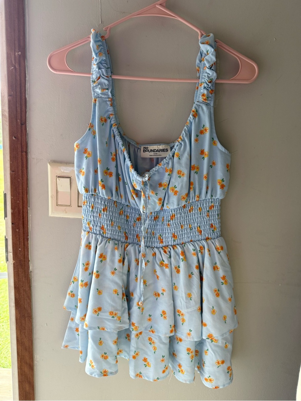 No Boundaries Pale Blue Floral Tiered Ruffle Dress